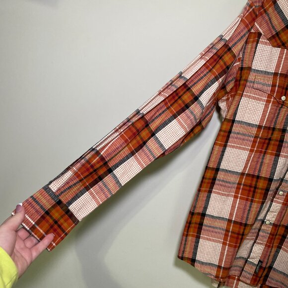 Women's Medium Wrangler Retro Orange Plaid Long Sleeve Button Down Shirt - Picture 6 of 7